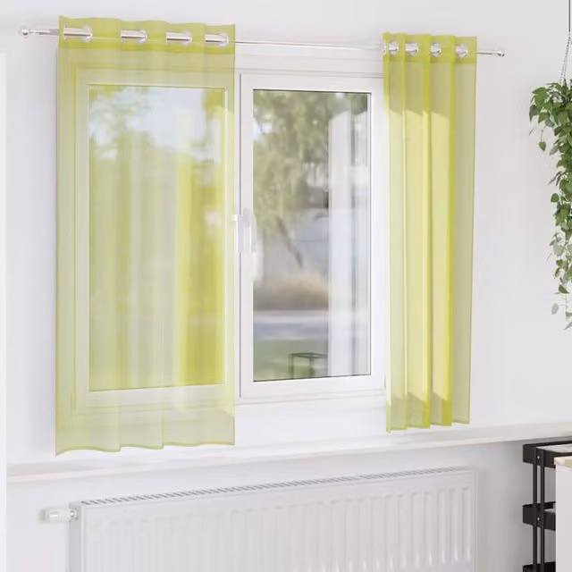 Berkfield Home Transparent Green Voile Fabric Panel Curtains with Eyelets, 2 Pack, W: 140 cm, H: 175 cm