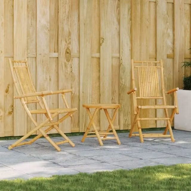 Berkfield Home 3 Piece Rustic Bamboo Bistro Set in Brown