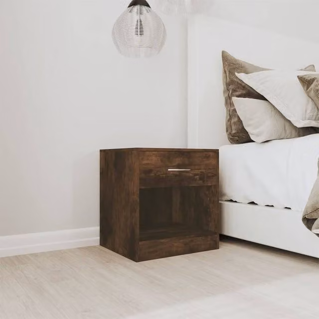 Berkfield Home Set of 2 Decorative Bedside Cabinets with Drawer in Smoked Oak Brown W/D/H: 30.5 x 30.5 x 38.0 cm – 1
