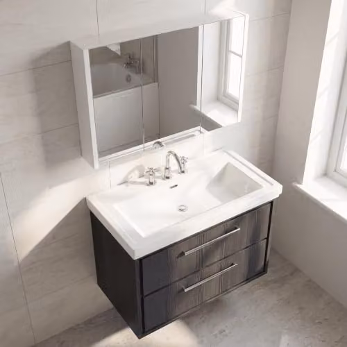 Balterley Wall Hung Traditional Bathroom Vanity Unit with 2 Soft Close Drawers and 3 Tap Hole Rectangular Sink, Graphite Grey, W: 83.0 cm, D: 47.1 cm, H: 60.6 cm – 3