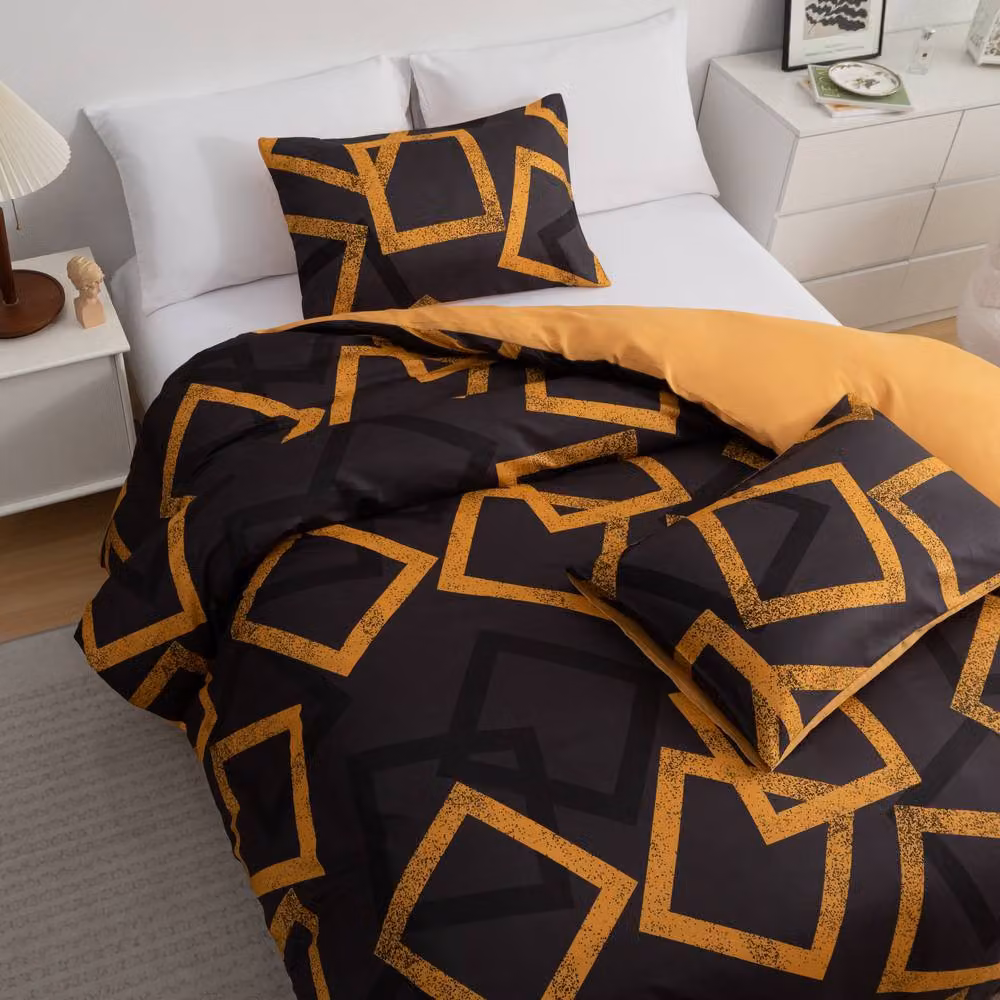 Pamposh Single Ultra Soft Reversible Microfibre Duvet Cover Set with Zipper Closure in Black and Gold, 90 x 200 cm – 3