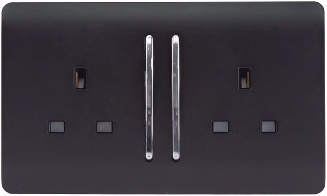 Trendi Switch 2 Gang Flush Wall Mounted Socket in Black