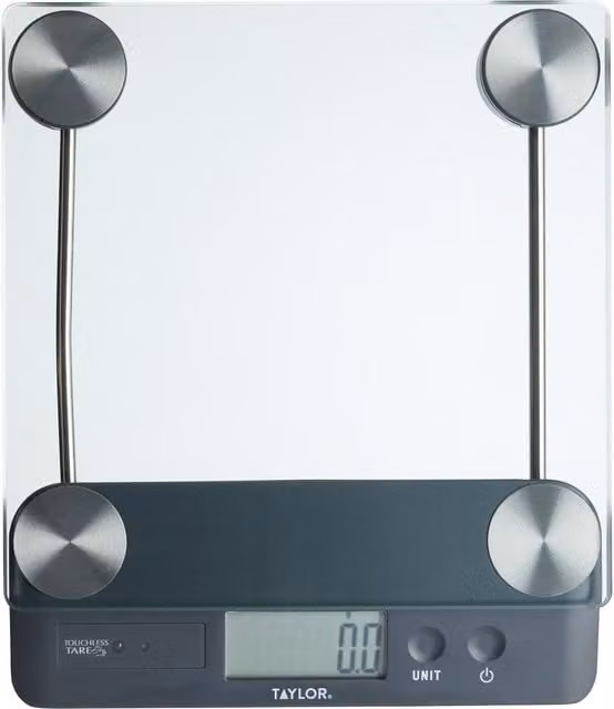 Taylor Touchless Tare Digital Dual Kitchen Scale with 14.4kg Capacity in Transparent Glass – 1