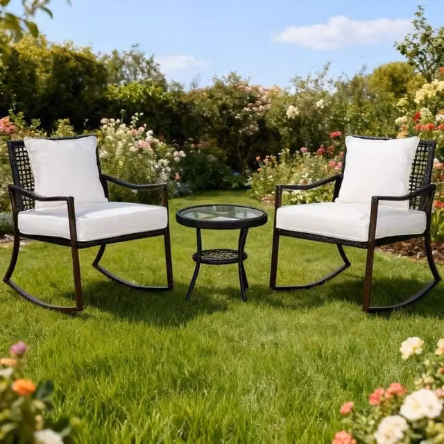 ERGOVEXA Rattan Bistro Set in Brown and Cream White – 1