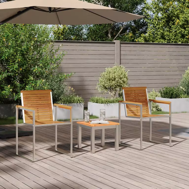 Berkfield Home 3-Piece Acacia Wood Sun Lounger and Garden Chair Set in Brown