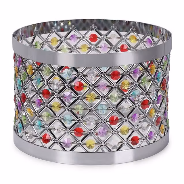 ValueLights Hadley Jewel Drum Ceiling Light Shade in Multi Colour and White