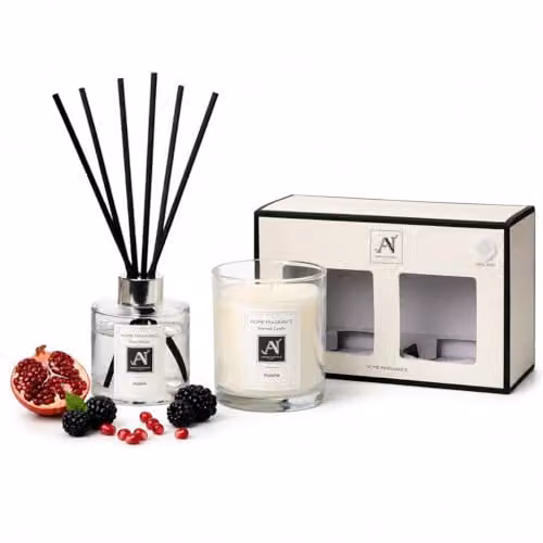 Aroma Naturals Minimalist Luxe Violette Scented Candle and Reed Diffuser Gift Set in White