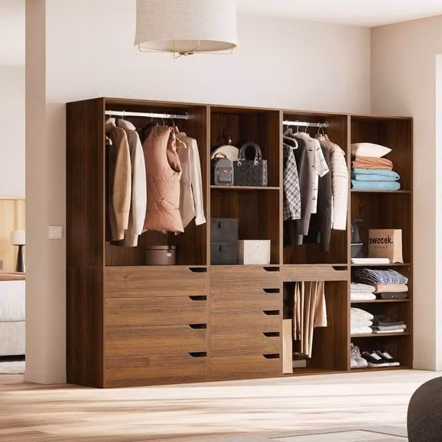 sweeek Modular Wardrobe Kit with 4 Units in Dark Brown, featuring integrated drawers and a trouser rack, W/D/H: 260 x 45 x 180 cm – 1