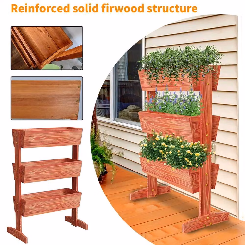 NESTLUNE Tiered Wooden Raised Garden Bed Vertical Planter in Brown – 5
