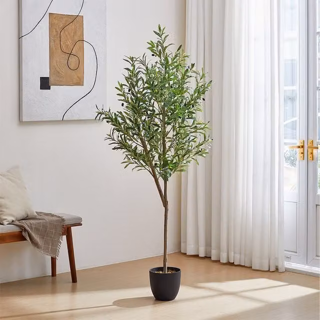 Lifeideas Decorative Artificial Green Olive Tree with Pot, Height: 186 cm, Width: 65 cm
