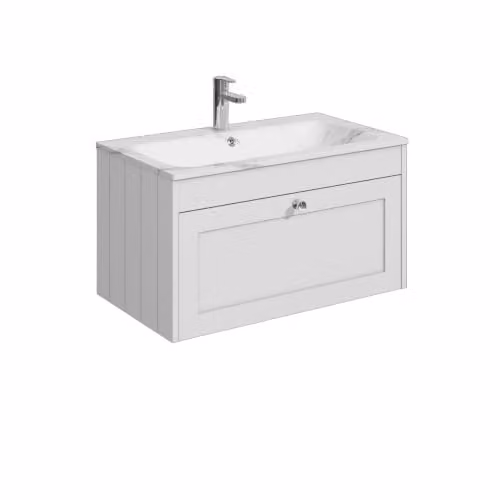 Balterley Wall Hung Single Drawer Vanity Unit with Rectangular Basin in White, W/D/H: 80.0 x 45.3 x 43.1 cm – 1