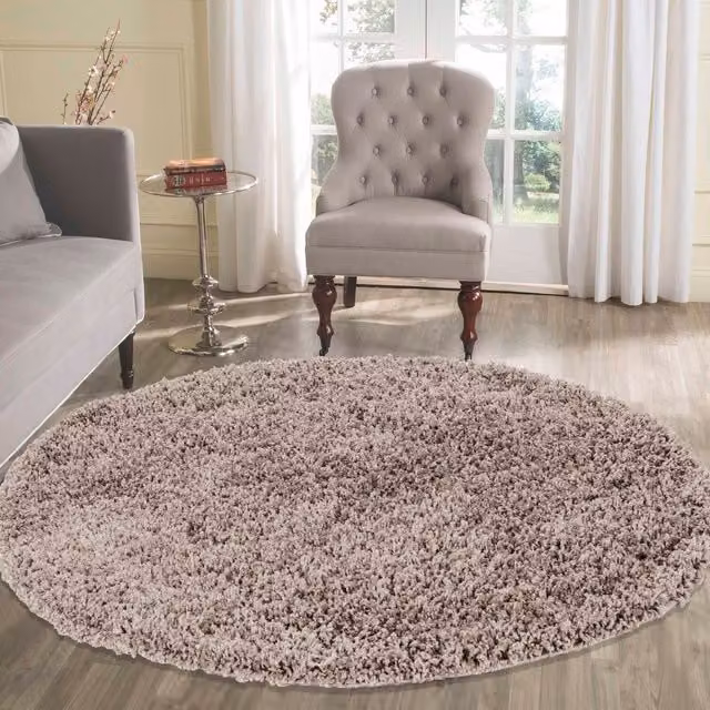 Desire Rugs Plain Fluffy Shaggy Area Rug, Beige, W/D/H: 120 x 120 x 1 cm
