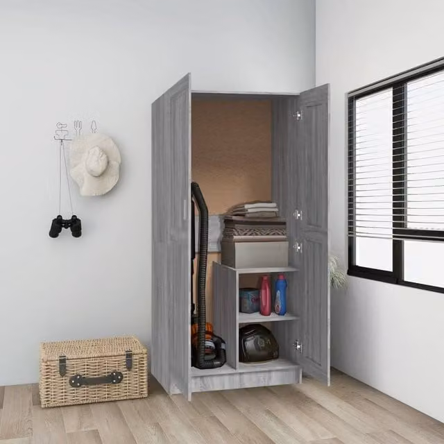 Berkfield Home Grey Sonoma Modern Wardrobe with Hinged Doors, W: 82.5 cm, D: 51.5 cm, H: 180 cm