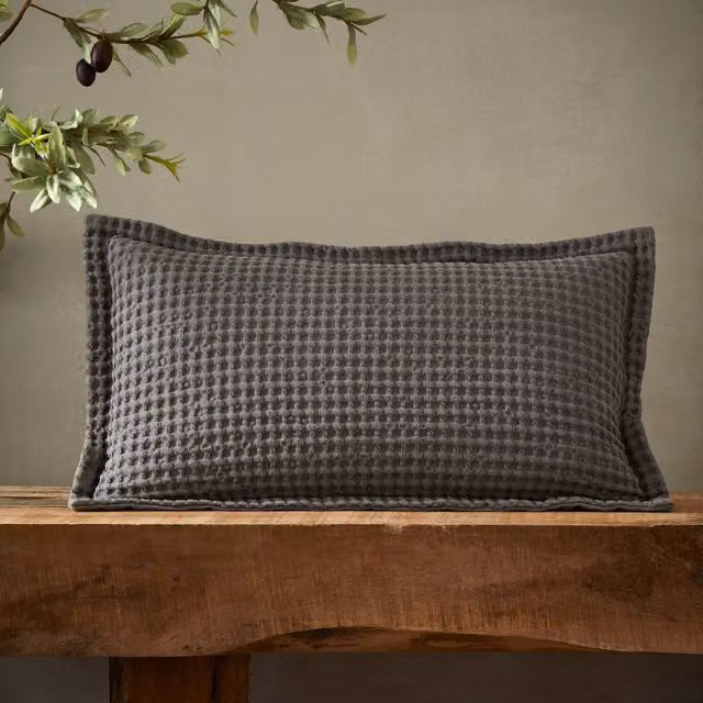 Pineapple Elephant Jaipur Chunky Waffle Cotton Cushion in Grey, W: 50 cm, H: 30 cm