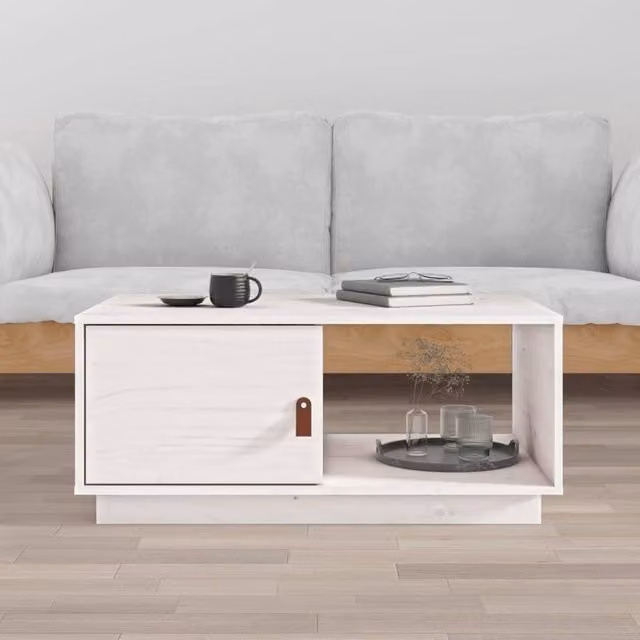 Berkfield Home White Rustic Solid Wood Pine Coffee Table W/D/H: 80 x 50 x 35.5 cm