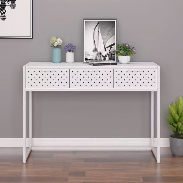 Berkfield Home Modern White Metal Console Table W/D/H: 106 x 35 x 75 cm – 1