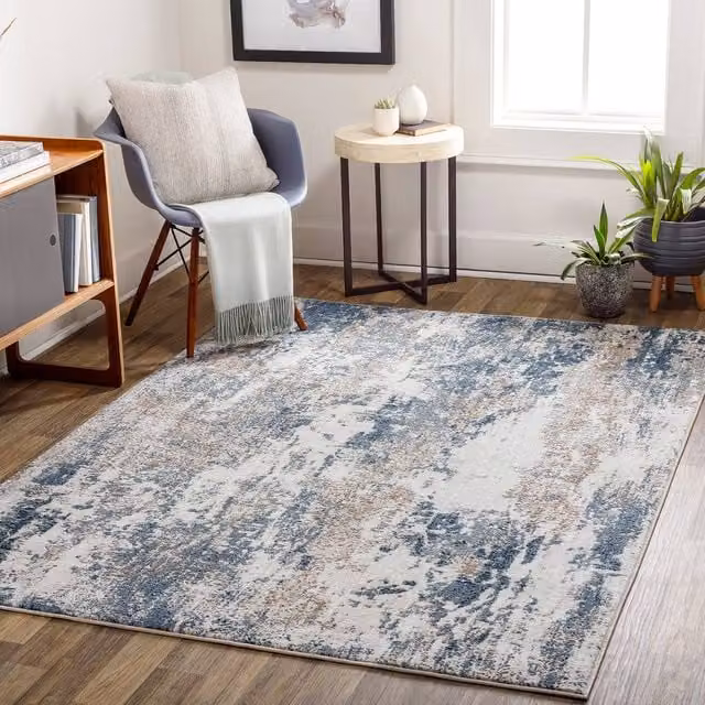 Livabliss Allegro Abstract Modern Marble Living and Dining Rug in Blue, Beige and Grey, W: 160 cm, D: 215 cm – 1
