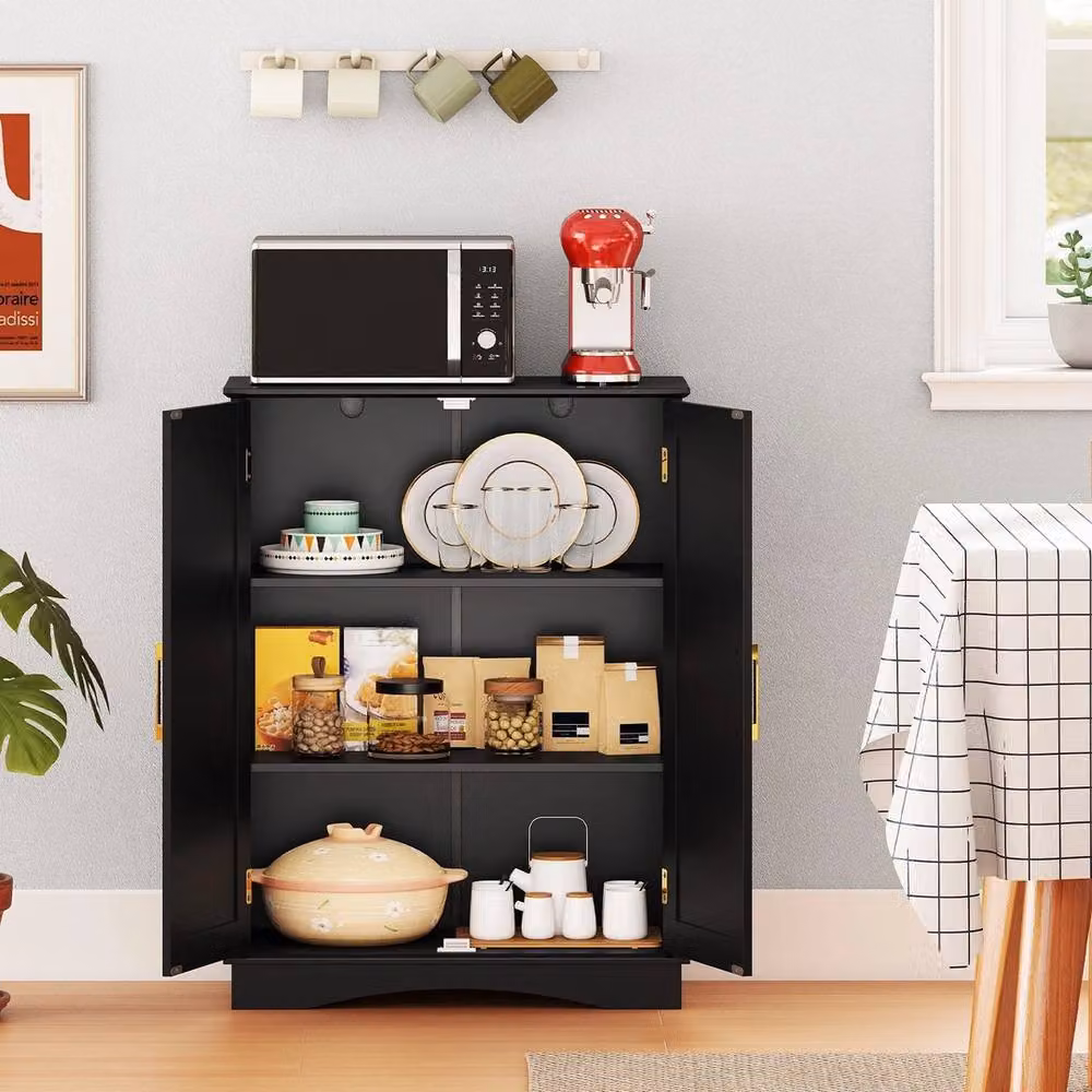 VOGREX Black and Gold Modern Freestanding Storage Cabinet with Hinged Doors and Internal Shelves – 2