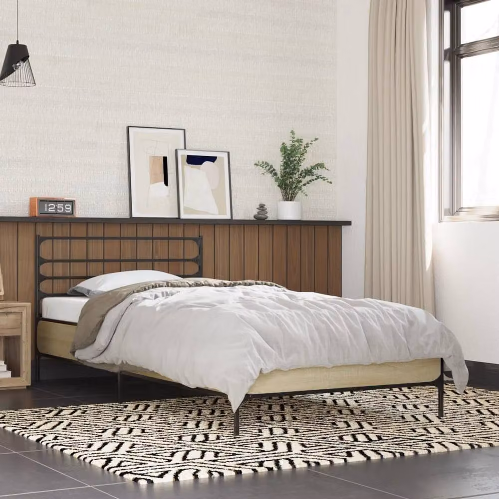 Berkfield Home Durable Bed Frame in Sonoma Oak, Brown, W/D/H: 90 x 200 x 74 cm – 2