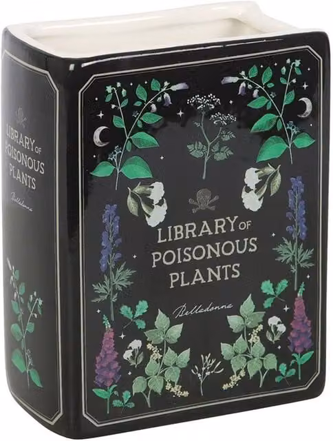 Something Different Poisonous Plants Book Vase in Black Ceramic, W/D/H: 14.5 x 11.0 x 6.0 cm
