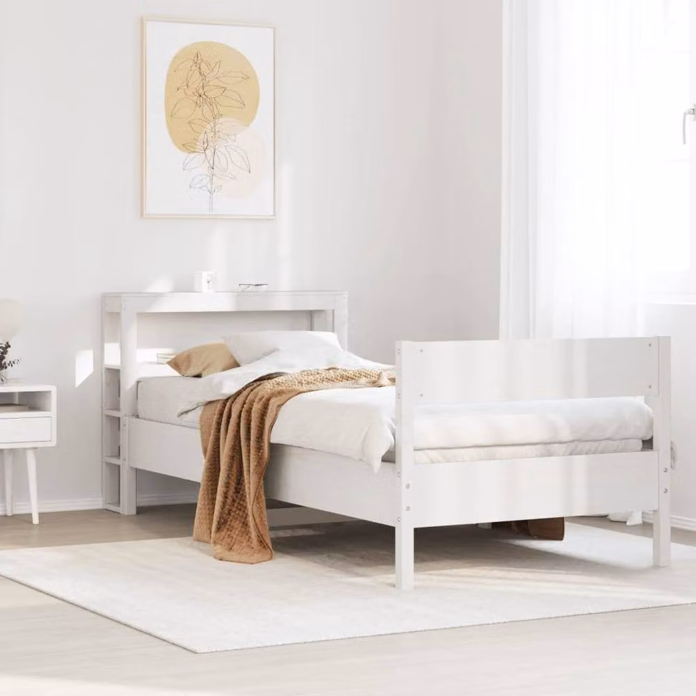 Berkfield Home Small Single Solid Wood Pine Bed Frame in White, W/D/H: 75 x 190 cm