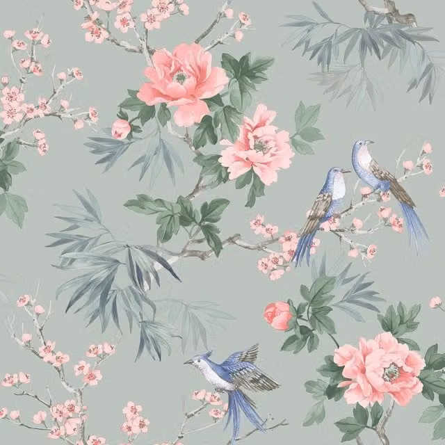 Rasch Amelie Chinoiserie Floral and Botanical Wallpaper in Green