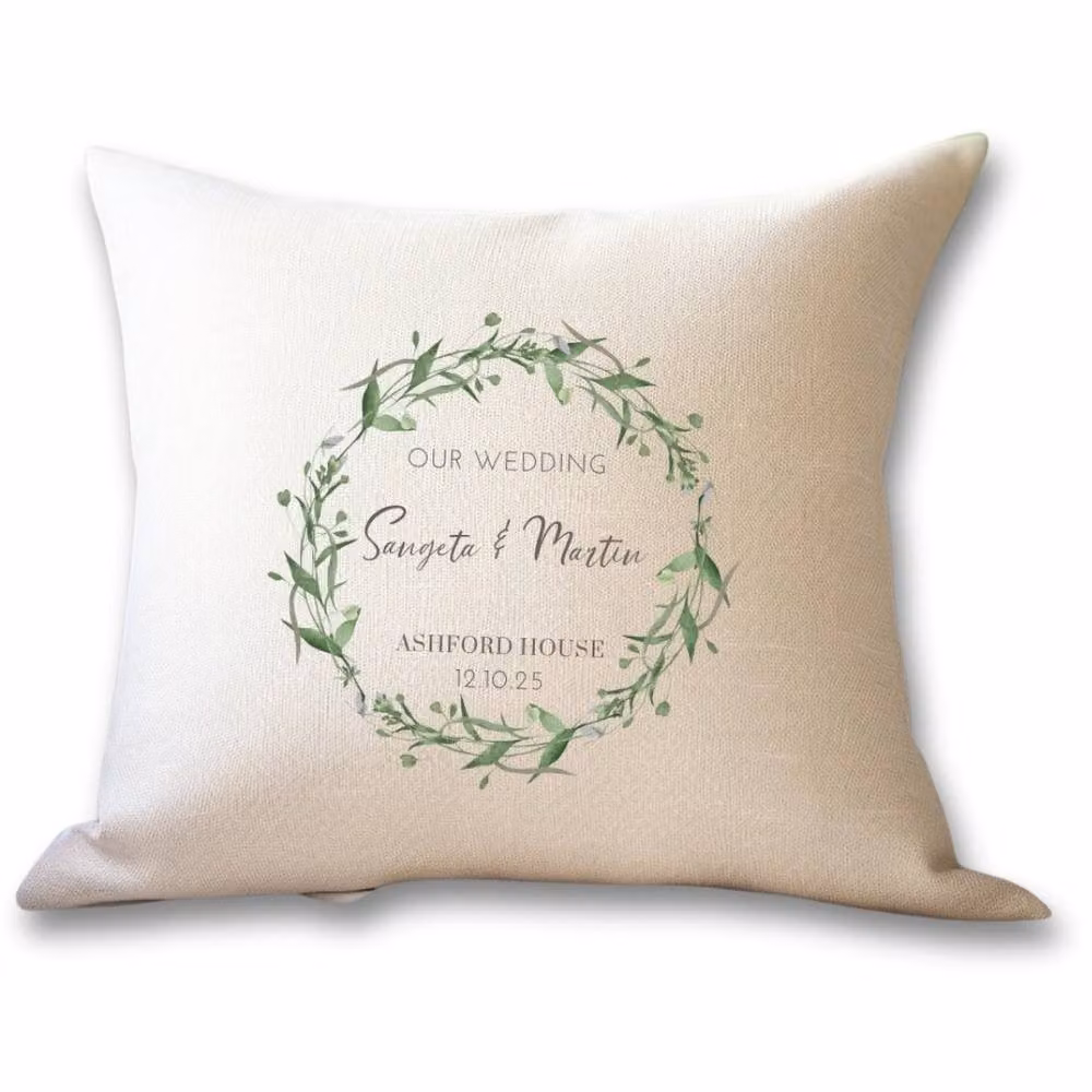 Aye Do Gifts Personalised Green Floral Wedding Cushion in Cream and Beige, W/D/H: 40 x 40 x 40 cm – 2
