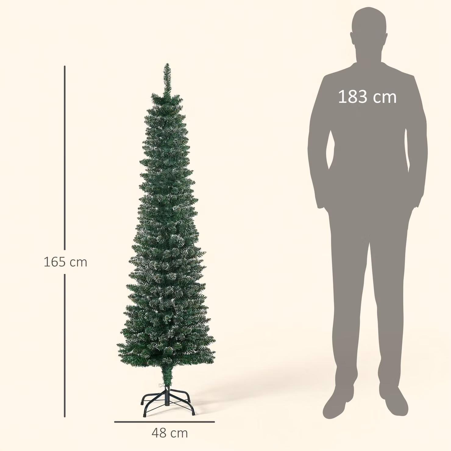 HOMCOM 5.5ft Artificial Snow Dipped Christmas Pencil Tree in Green and White with Black Stand – 3
