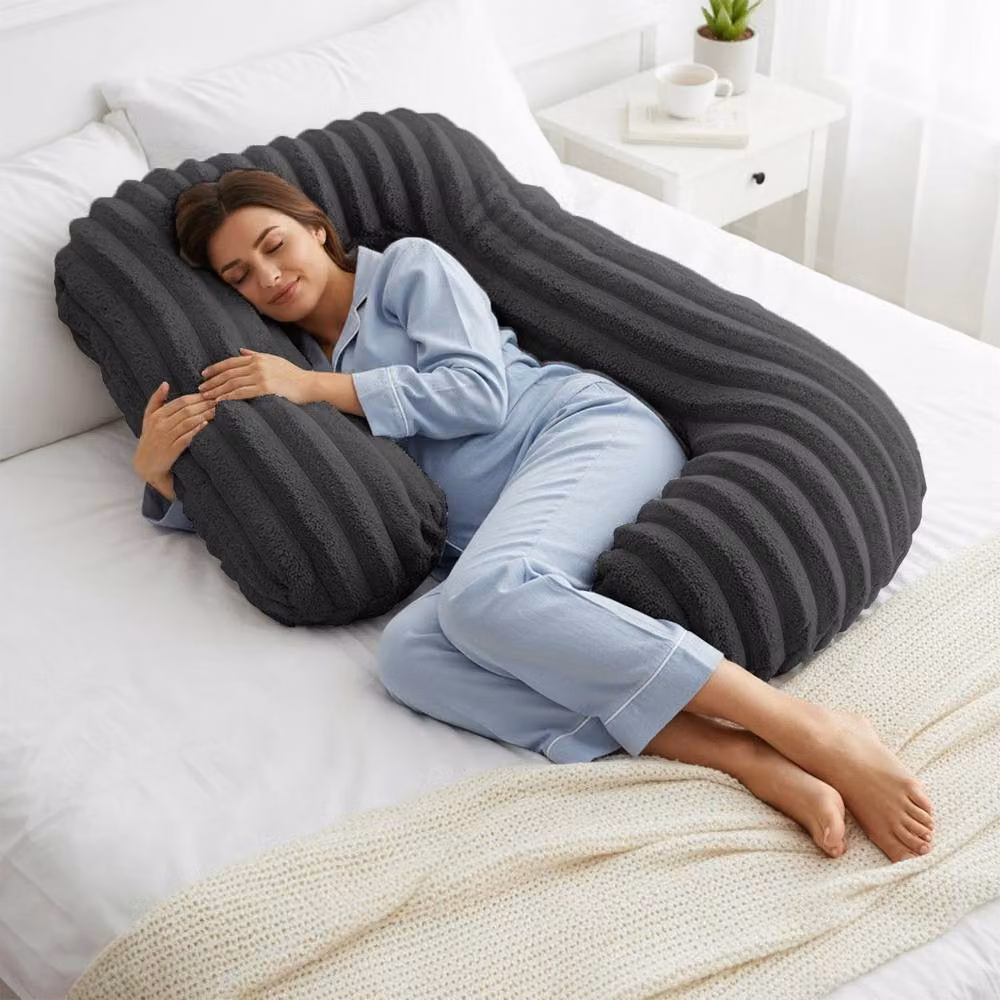 Velosso Jumbo Cord Faux Fur Body Pillow for Back and Lumbar Support in Black – 2