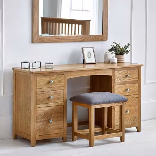 Julian Bowen Mallory Oak Dressing Table and Stool Set, H75 x W142 x D44 cm
