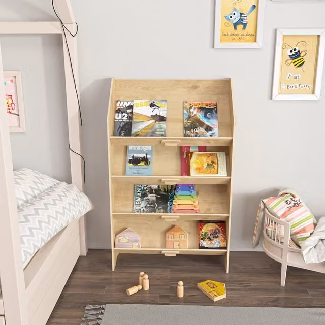 Decorotika Aros Montessori Kids Bookshelf in Brown Wood and MDF, W/D/H: 100 x 25 x 61.6 cm