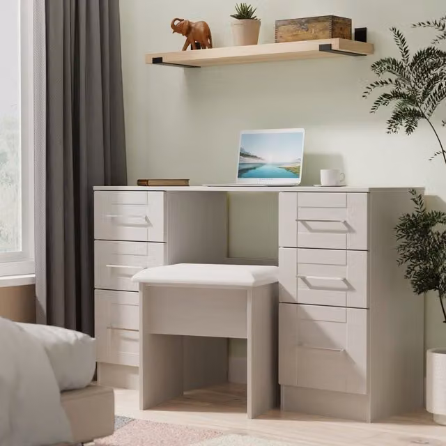 2 U Ripon Ready Assembled 6 Drawer Kneehole Desk in Light Grey