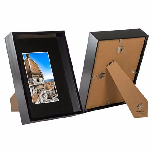 Nicola Spring Pack of 2 Black Rectangular 3D Deep Box Frames with Glass for A4 Displays – 1