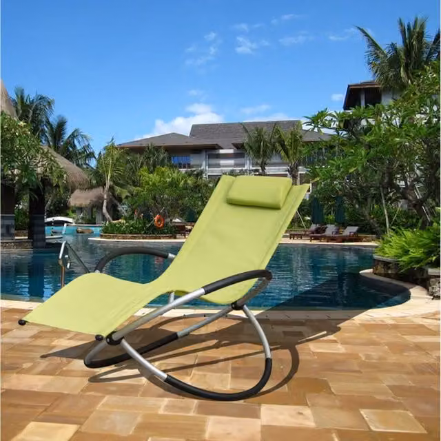 SmartLiving Luxury Foldable Zero Gravity Rocking Lounger Chair with Adjustable Headrest and Pillow in Green