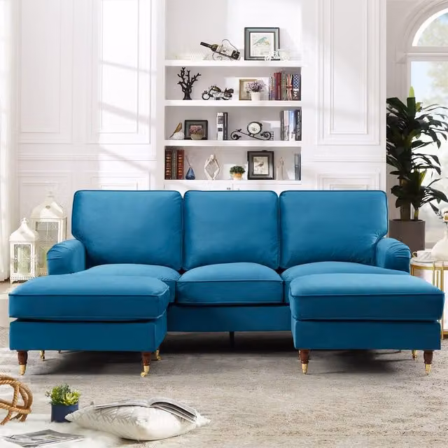 Artemis Home Woodbury U-Shaped Velvet Fabric Corner Sofa with Matching Ottoman, Petrol Blue, Width: 218 cm – 1