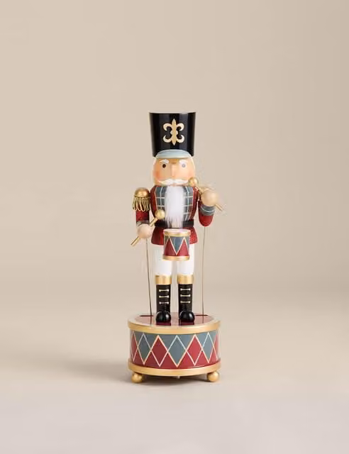 M&S Musical Drummer Nutcracker Tabletop Decoration in Red Wood