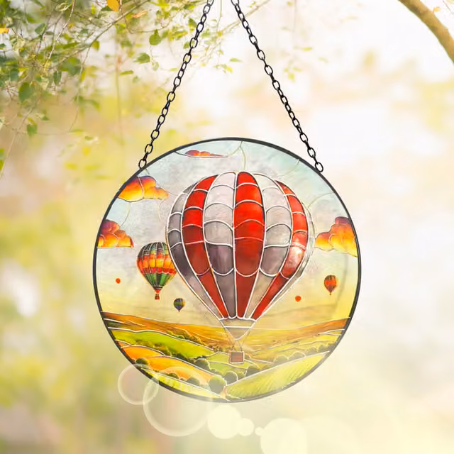 Betley Butterfly Stained Glass Hot Air Balloon Suncatcher in Red, Black and Multicolour