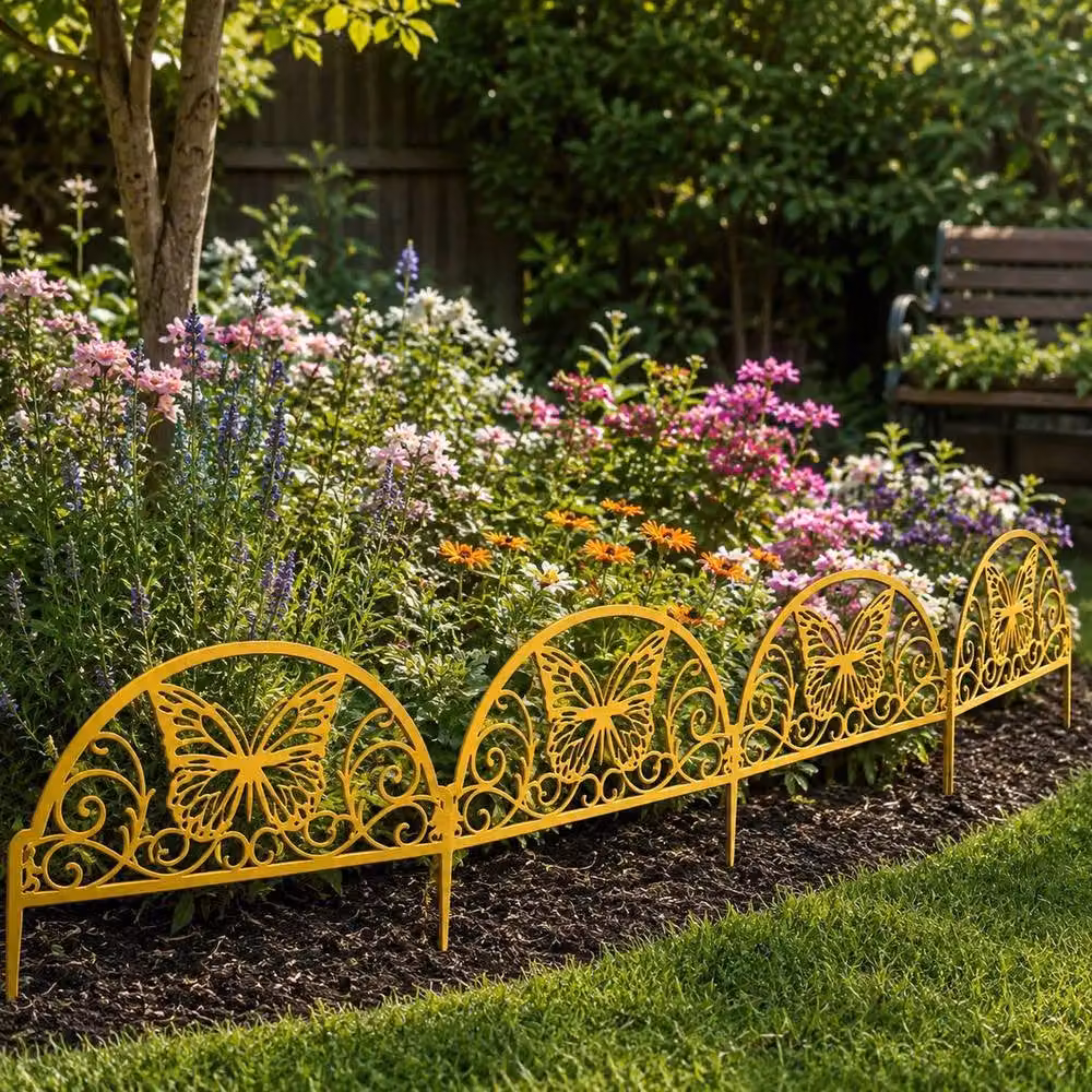 NESTLUNE Yellow Plastic Garden Edging Fence, 10 Pieces, W: 100 cm, H: 15 cm – 2