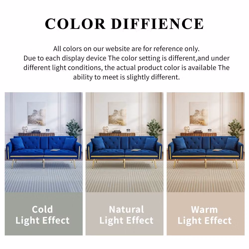 BTM Blue Velvet Two Seater Sofa Bed with Adjustable Headrest and Cup Holders, W/D/H: 174 x 150 x 76 cm – 8