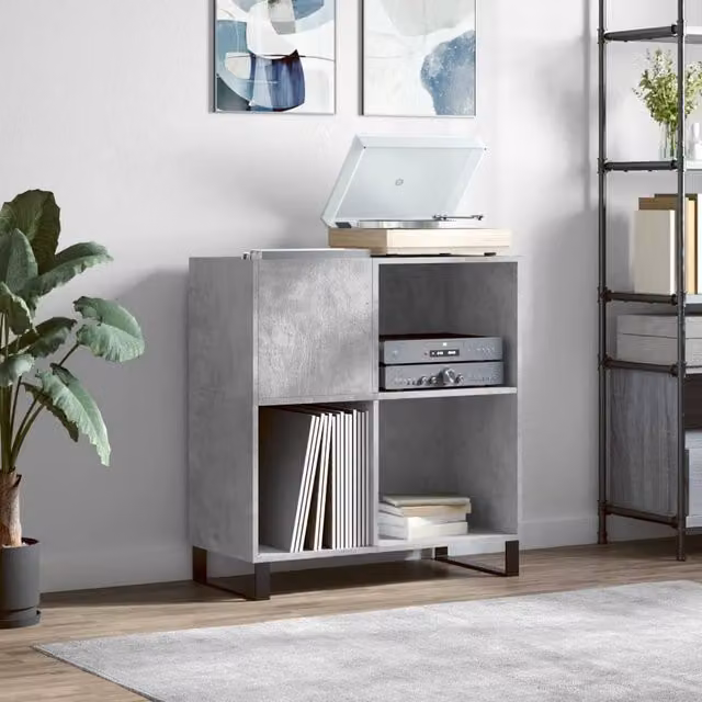 Berkfield Home Record Cabinet in Concrete Grey, W: 84.5 cm, D: 38 cm, H: 89 cm