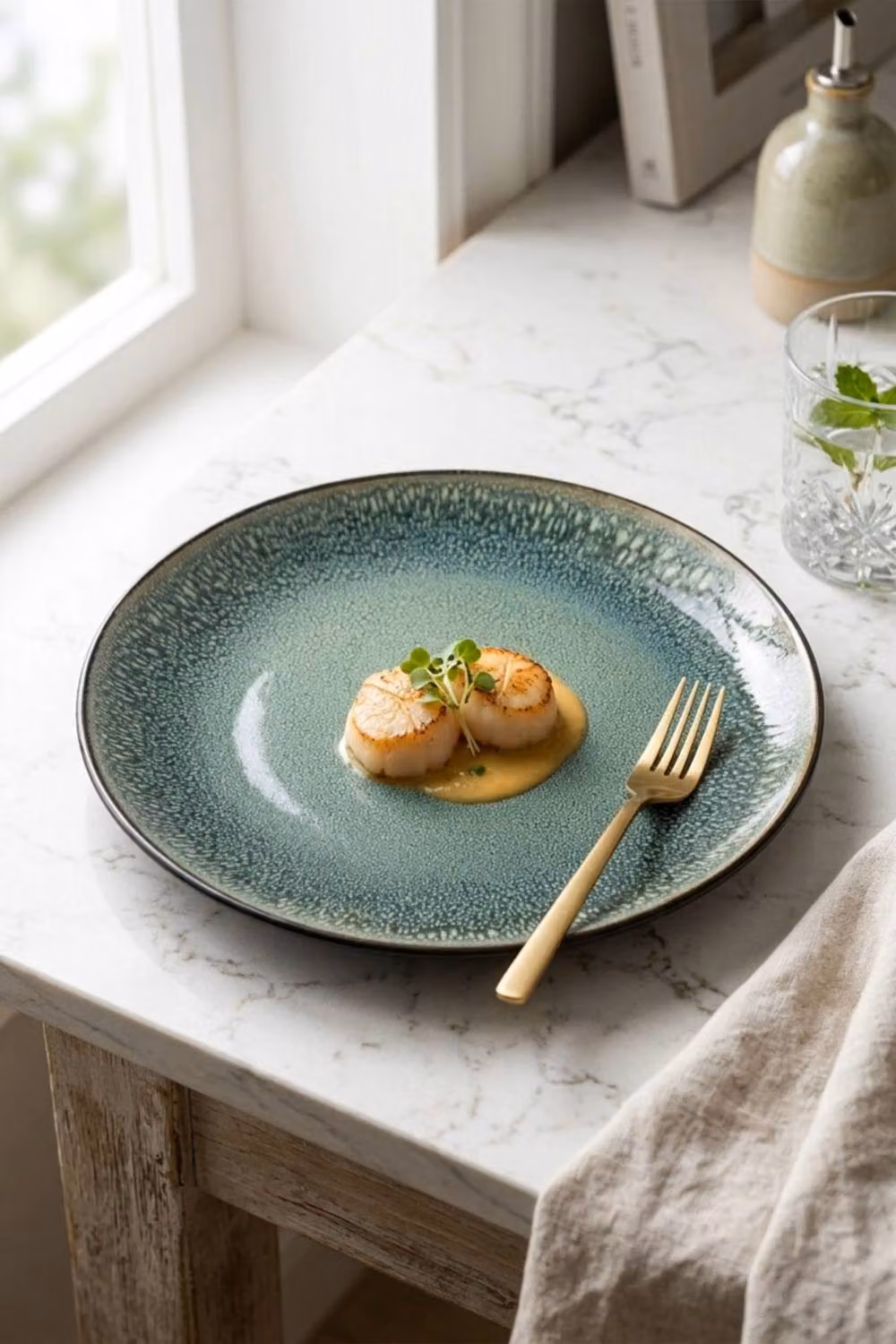 Scandi Home Rivah Green Stoneware Dinner Plates Set of 4, Diameter: 27 cm – 2