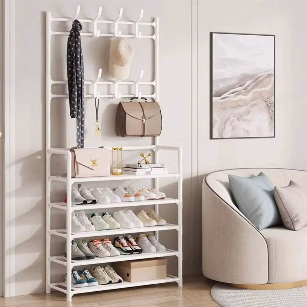 Kelvenix White Metal 5-Tier Coat and Hat Stand with 8 Hooks and Shoe Rack – 2