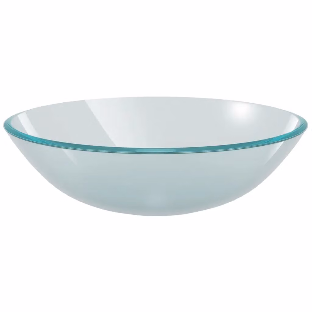 Berkfield Home Round Tempered Glass Countertop Basin in White and Transparent, Diameter: 42 cm, Height: 13 cm – 2