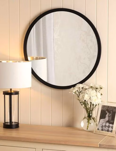 Laura Ashley Harrington Classic Medium Round Metal Wall Mirror in Black