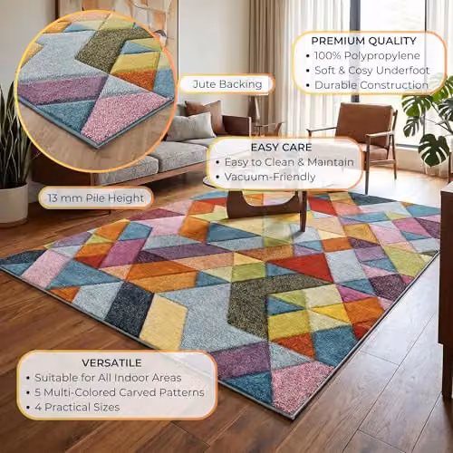 Desire Rugs Rainbow Carved Multicolour Abstract Modern Runner Rug, W: 60 cm, L: 220 cm – 3