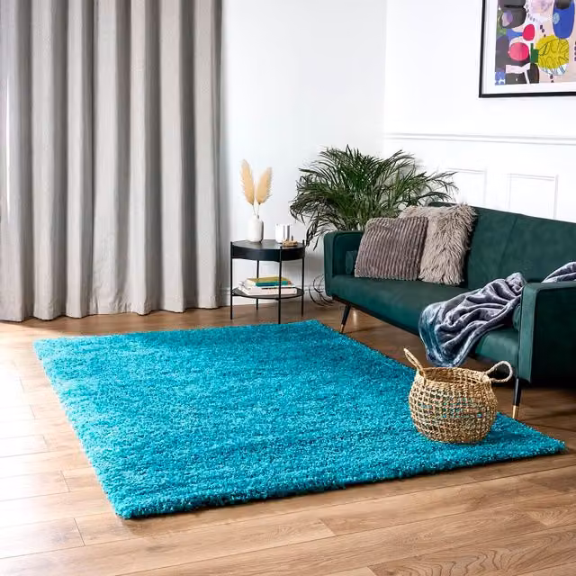 Bravich California Shaggy Rug in Teal, W: 160 cm, D: 110 cm