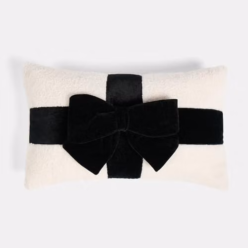 OHS Bow Wrapped Boucle Scatter Cushion in Black and White, W: 50 cm, H: 30 cm – 5