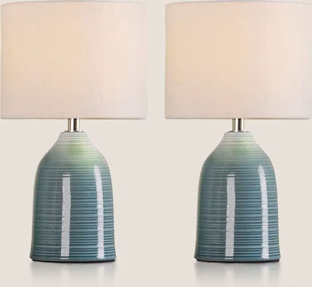 Laura Ashley Penny Set of 2 Blue Ceramic Table Lamps