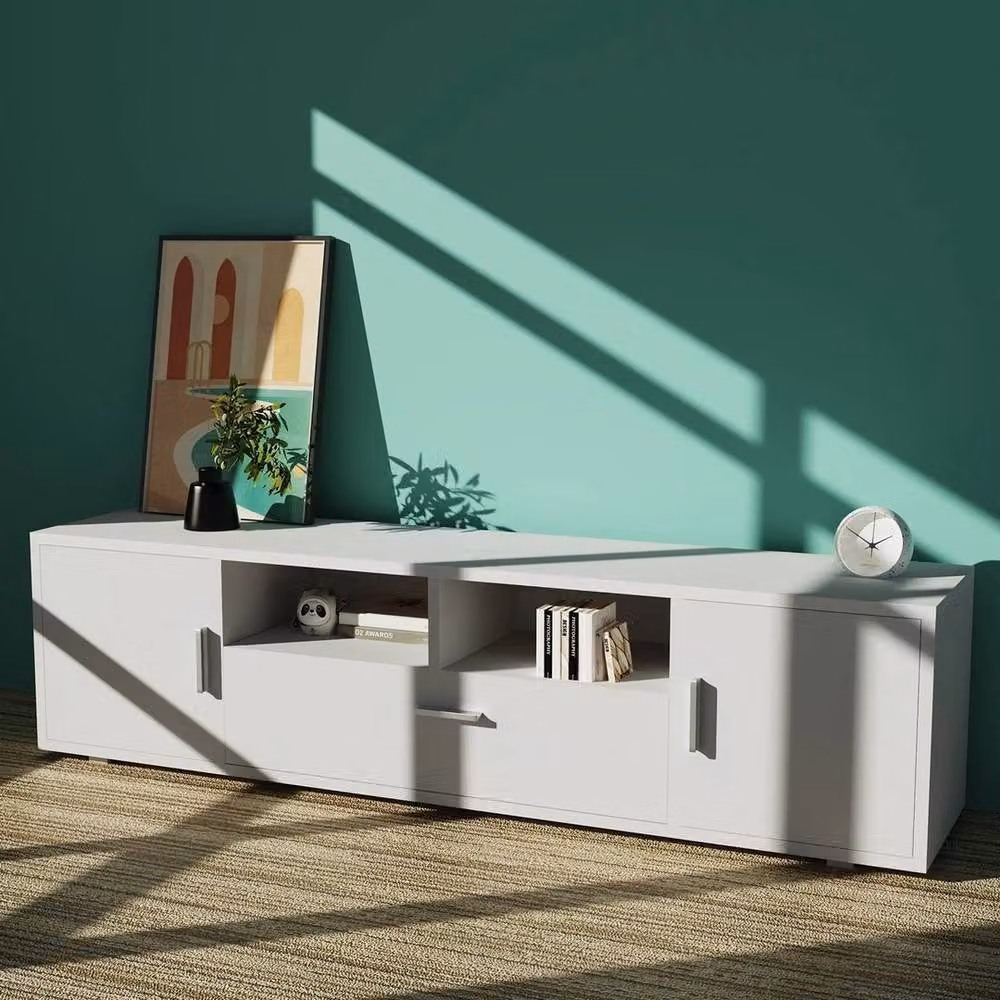 FLAVORA Modern White Glossy TV Unit and Sideboard with Integrated Lighting, Width: 160 cm – 2