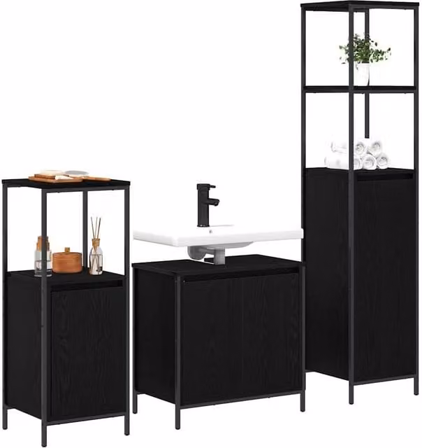 Berkfield Home Modern 3 Piece Black Oak Bathroom Furniture Set
